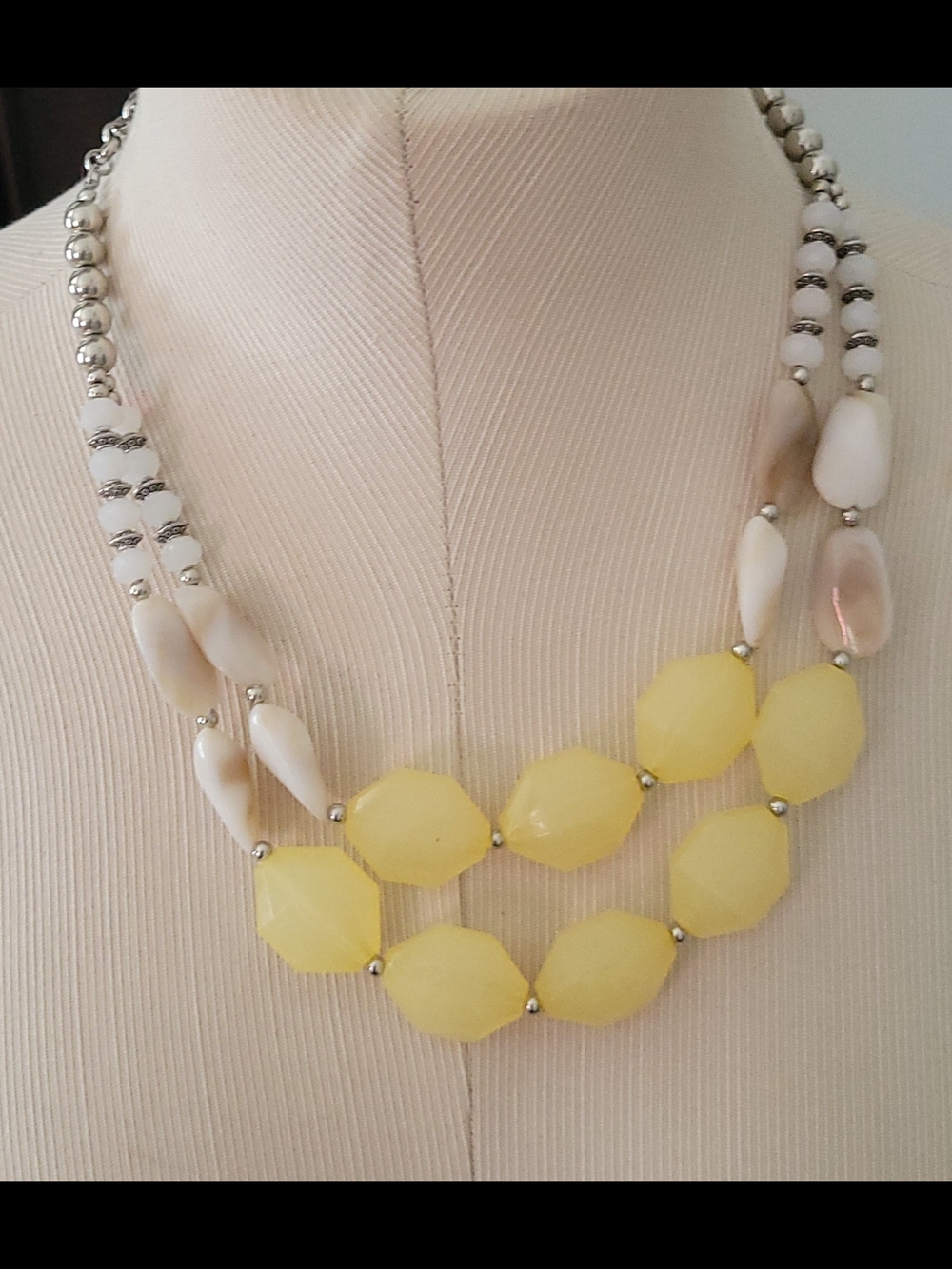 paparazzi Yellow and White Multi-Strand Bead Necklace